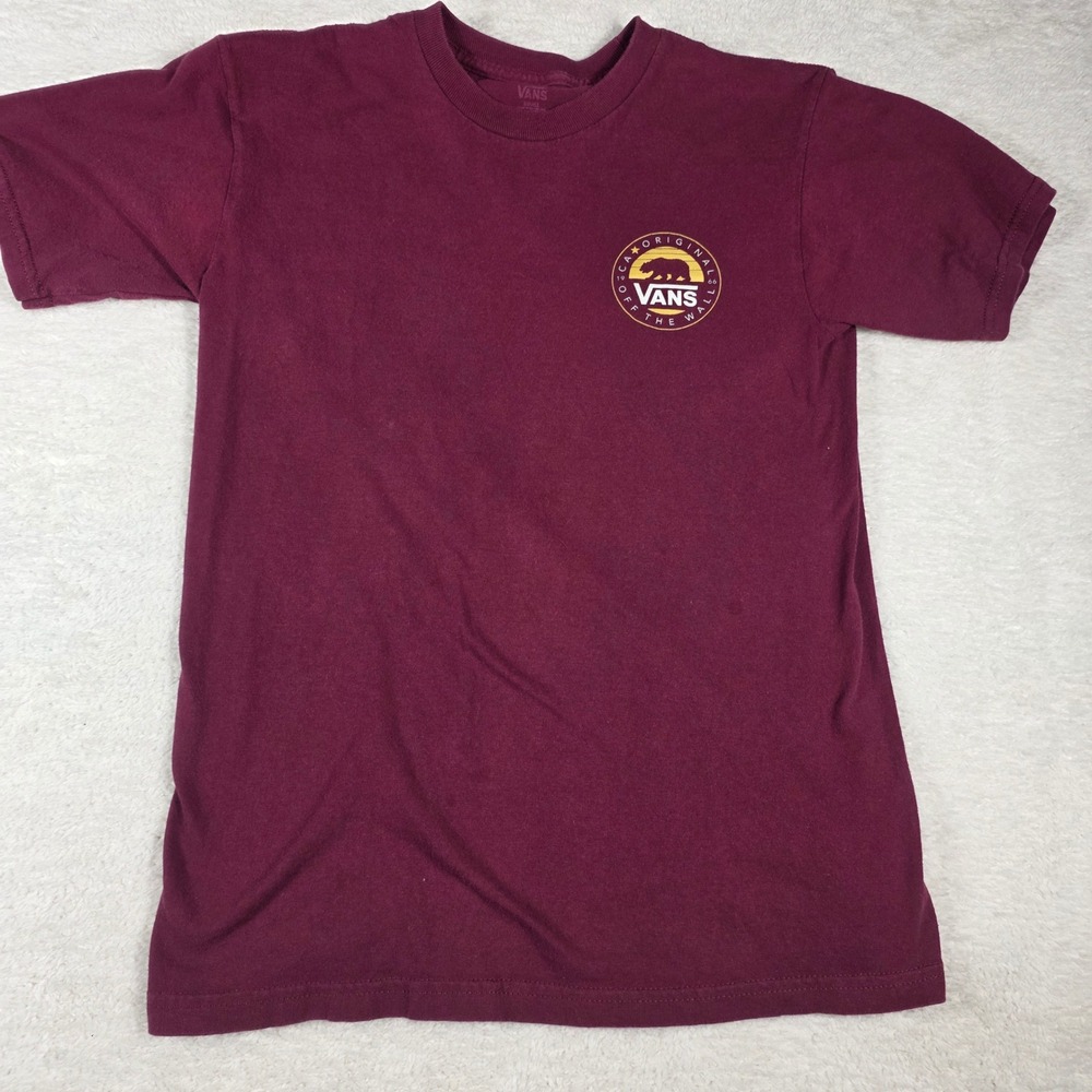 Vans Graphic T-Shirt Mens Small Burgundy Excellent CA Bear Logo Skate Tee